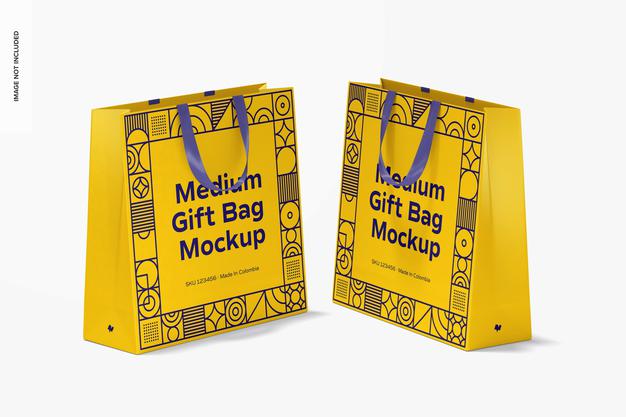 Medium Gift Bags With Ribbon Handle Mockup Psd