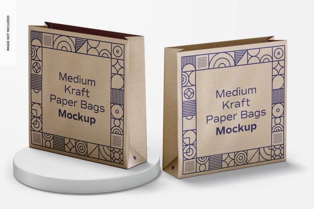 Medium Kraft Paper Bags Mockup, Perspective Psd