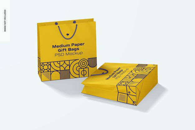 Medium Paper Gift Bag With Rope Handle Mockup, Dropped Psd