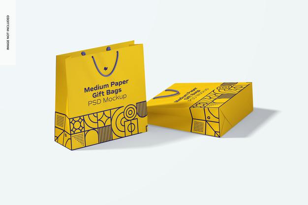 Medium Paper Gift Bags With Rope Handle Mockup Psd