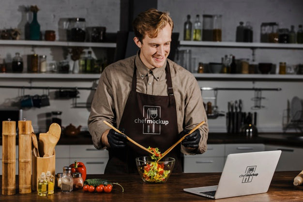 Medium Shot Chef Preparing Salad Psd