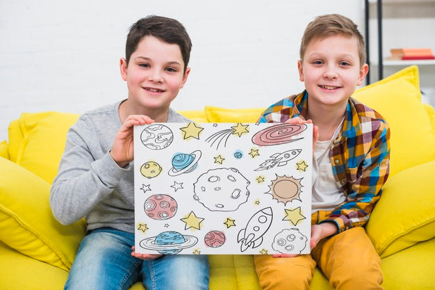 Medium Shot Cool Kids With Drawing Psd