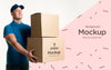 Medium Shot Delivery Man Holding Some Boxes Mock-Up Psd