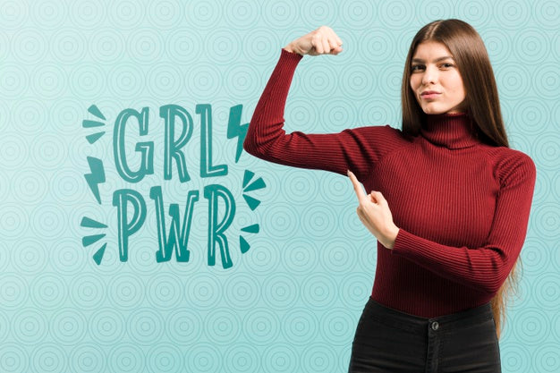 Medium Shot Girl Looking Strong Psd