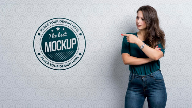 Medium Shot Girl Pointing Away Psd