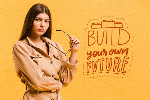 Medium Shot Girl With Glasses Posing In Studio Psd