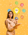 Medium Shot Girl With Idea Chart And Tablet Psd