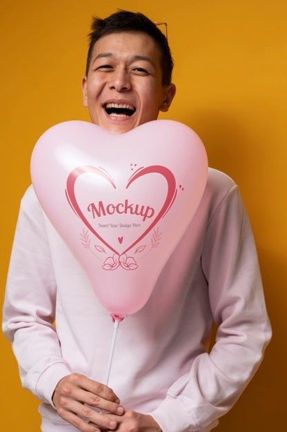 Medium Shot Guy Holding Balloon Mockup Psd