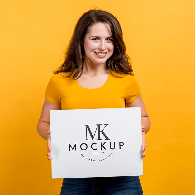 Medium Shot Happy Girl Holding Board Psd