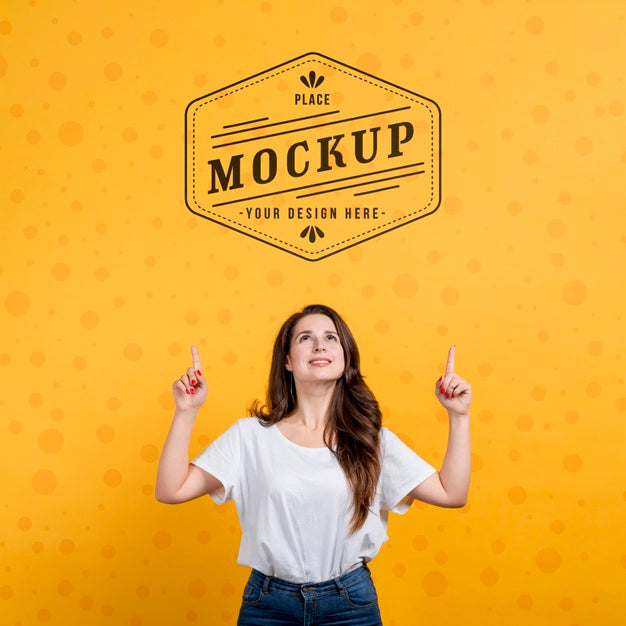 Medium Shot Happy Girl Pointing Up Psd