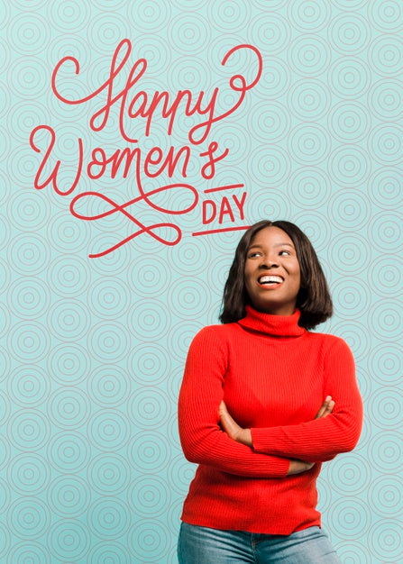 Medium Shot Happy Woman Posing With Blue Background Psd