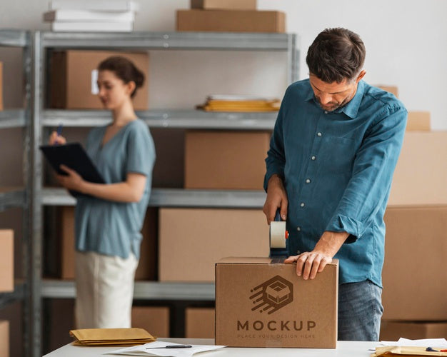 Medium Shot Man People Preparing Orders Psd