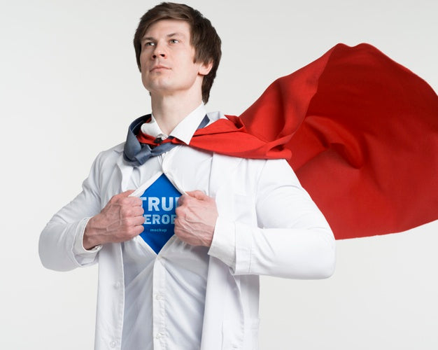 Medium Shot Man Wearing Red Cape Psd