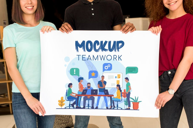 Medium Shot Of Teamwork Mock-Up Psd
