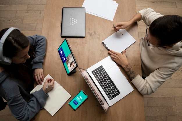 Medium Shot People Working At Home Psd