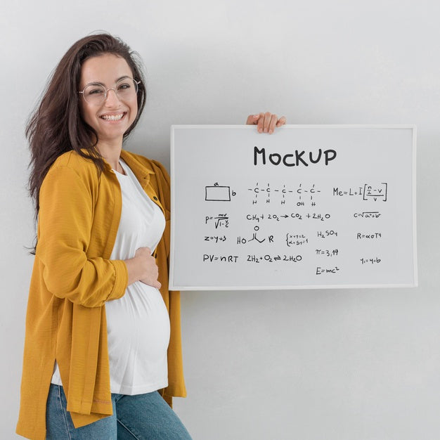 Medium Shot Pregnant Business Woman Mockup Psd