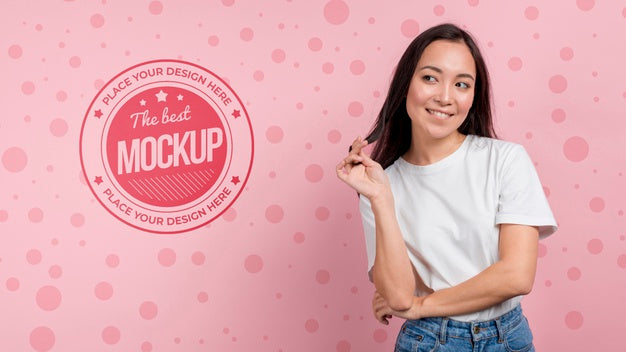 Medium Shot Smiley Girl Mock-Up Psd