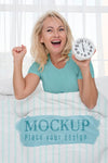 Medium Shot Smiley Woman In Bed Psd