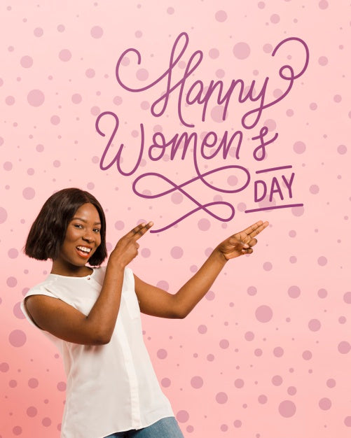 Medium Shot Smiley Woman Pointing At Something Psd