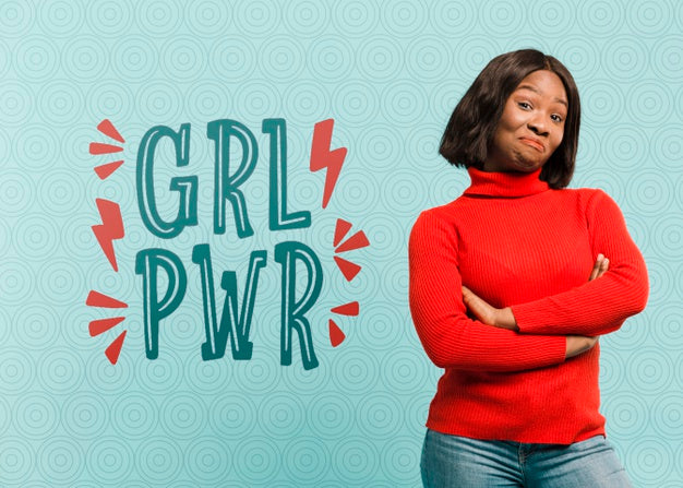 Medium Shot Smiley Woman Posing With Blue Background Psd