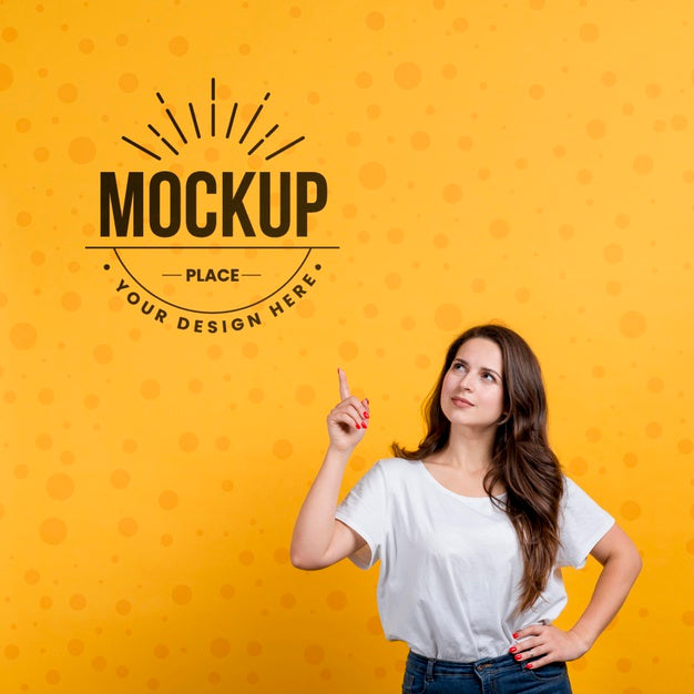 Medium Shot Suspicious Girl Pointing Up Psd