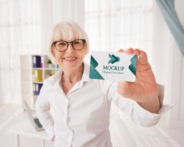 Medium Shot Woman Holding Card Psd