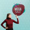 Medium Shot Woman Pointing At Mega Sale Psd
