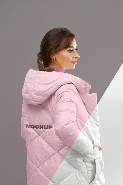 Medium Shot Woman Presenting Winter Jacket Psd