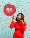 Medium Shot Woman Promoting Mega Sale Psd
