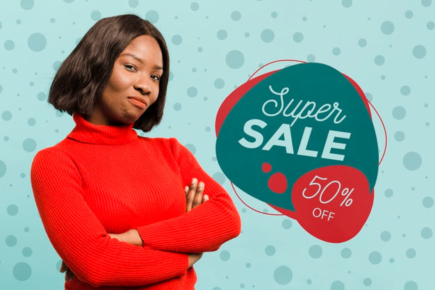 Medium Shot Woman Promoting Super Sale Psd
