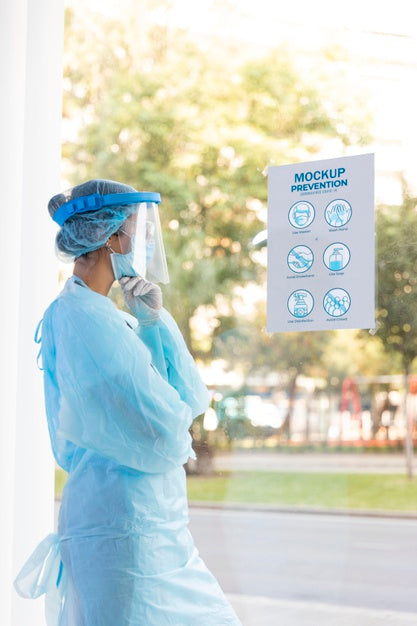 Medium Shot Woman Reading Prevention Poster Psd