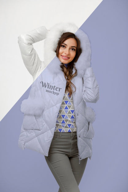 Medium Shot Woman Wearing Warm Jacket Psd