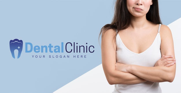 Medium Shot Woman With Dental Clinic Mock-Up Ad Psd