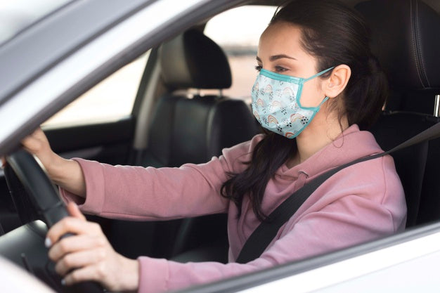 Medium Shot Woman With Mask Driving Psd