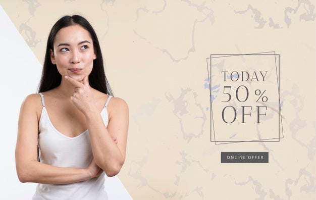 Medium Shot Woman With Sales Mock-Up Ad Psd