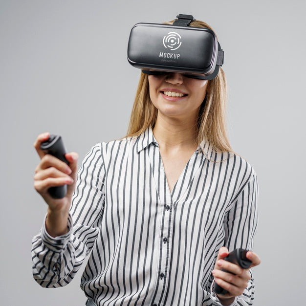 Medium Shot Woman With Vr Glasses Psd