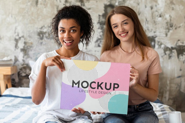 Medium Shot Women With Banner Psd