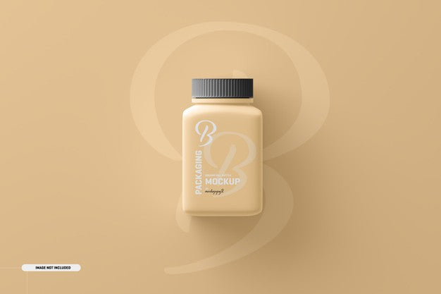Medium Square Pill Supplement Bottle Mockup Psd