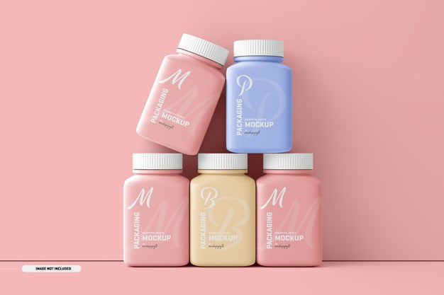 Medium Square Pill Supplement Bottle Mockup Psd