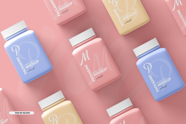 Medium Square Pill Supplement Bottle Mockup Psd