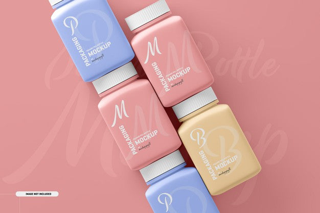 Medium Square Pill Supplement Bottle Mockup Psd