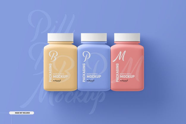 Medium Square Pill Supplement Bottle Mockup Psd