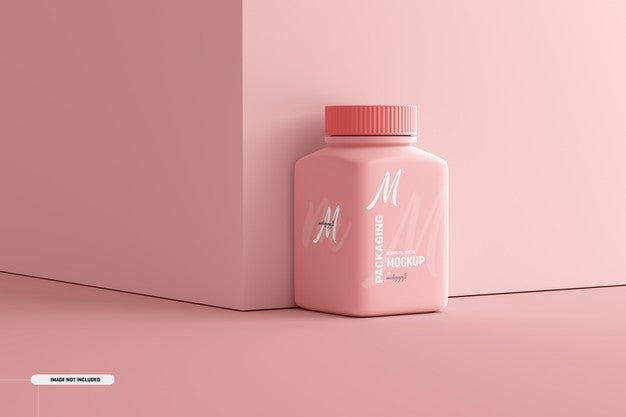 Medium Square Pill Supplement Bottle Mockup Psd