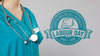 Medium View Of Woman With Stethoscope And Labour Day Badge Psd