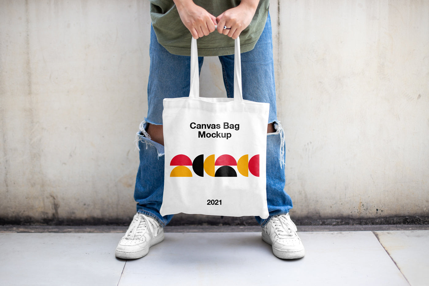 Men Holding Canvas Bag Mockup