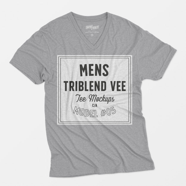 Mens Triblend Vee Tee Mockup Psd