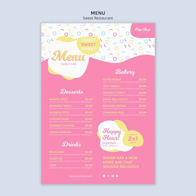 Menu For Pop Candy Shop Design Psd