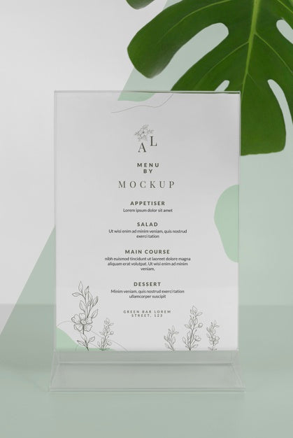 Menu Mock-Up With Monstera Leaf Psd