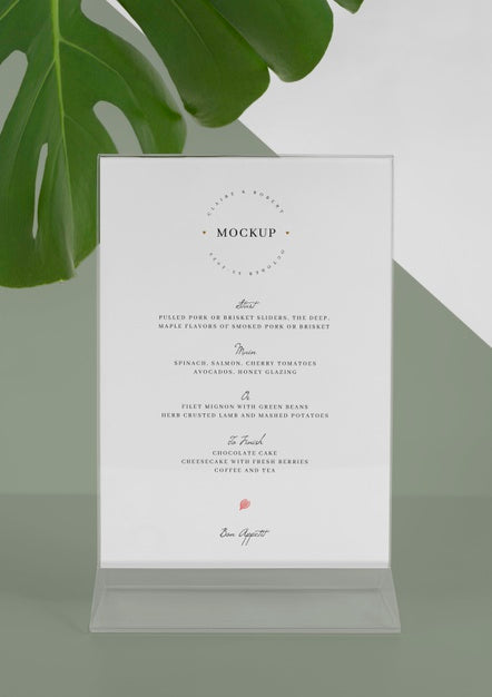 Menu Mock-Up With Monstera Leaf Psd