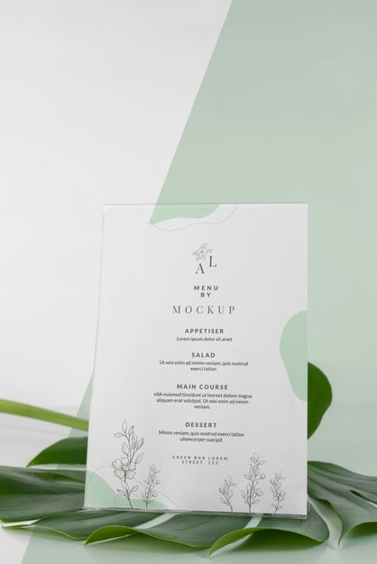 Menu Mock-Up With Monstera Leaf Psd